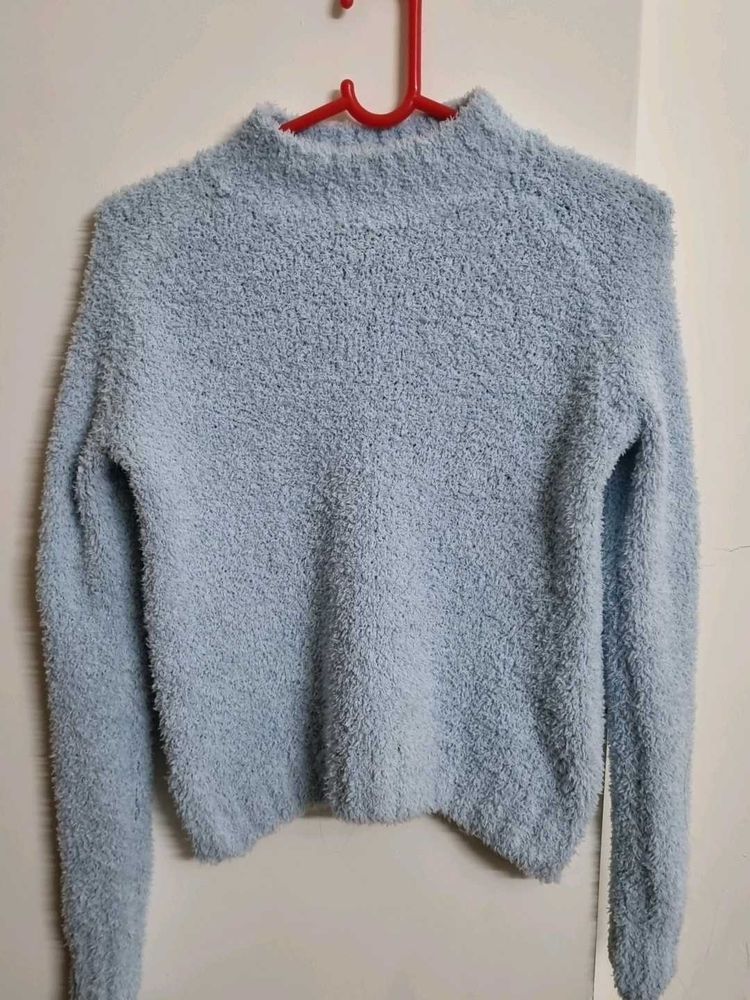 Blue Fuzzy Knit Sweater