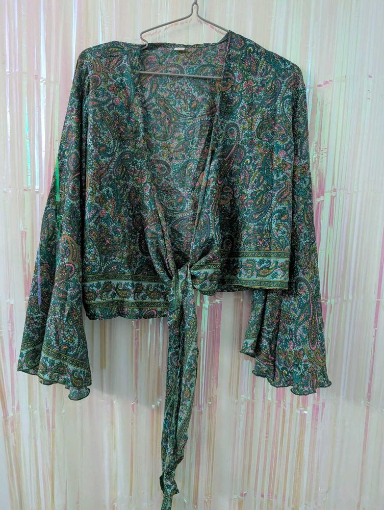 Boho Paisley Tie-Front Blouse