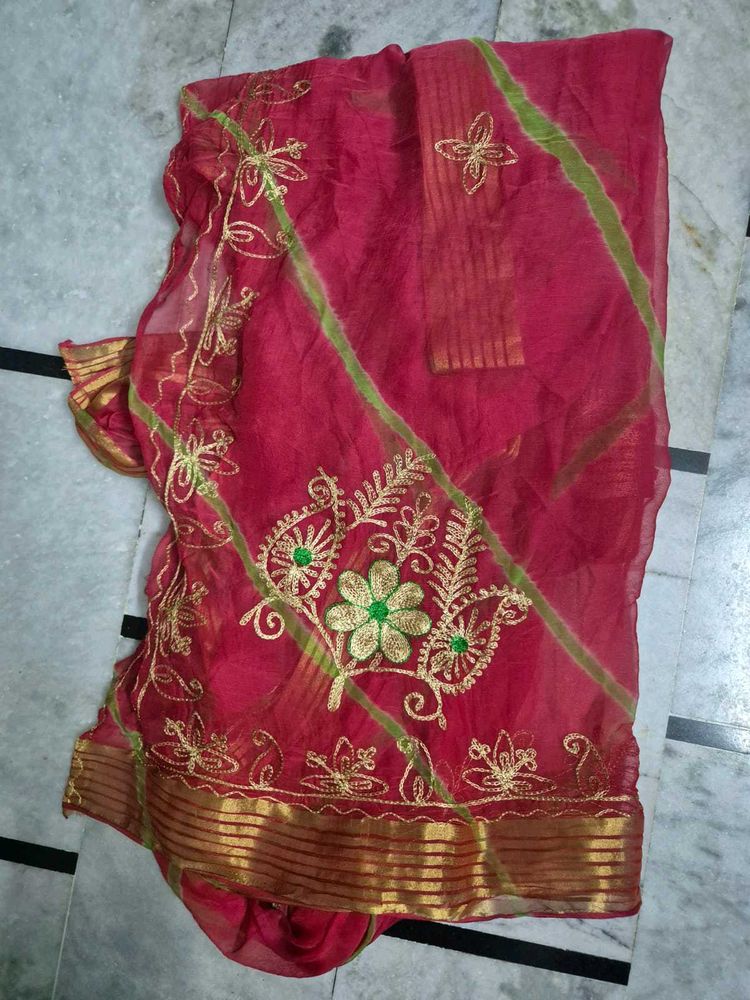 Beautiful  pure chiffon Embroidered Saree