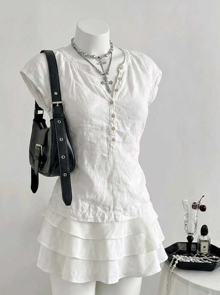 White Linen Button-Up Top