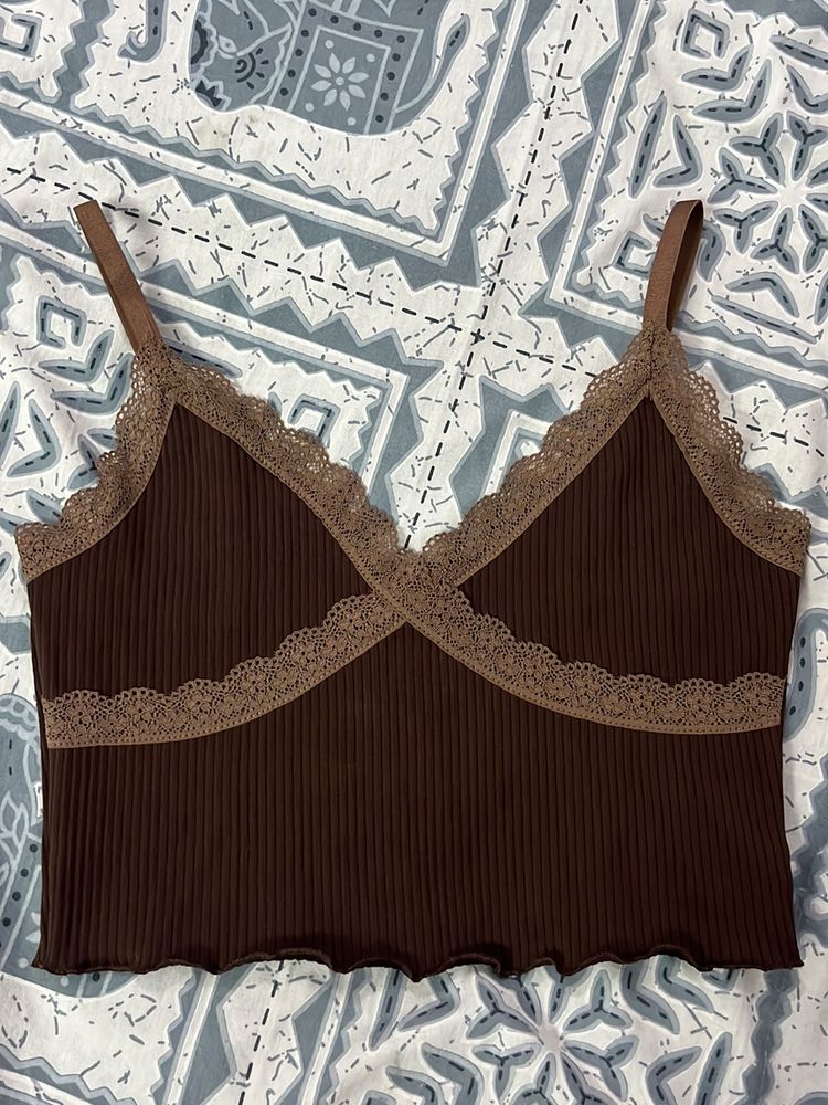 H&amp;M Brown Lace Cami Top