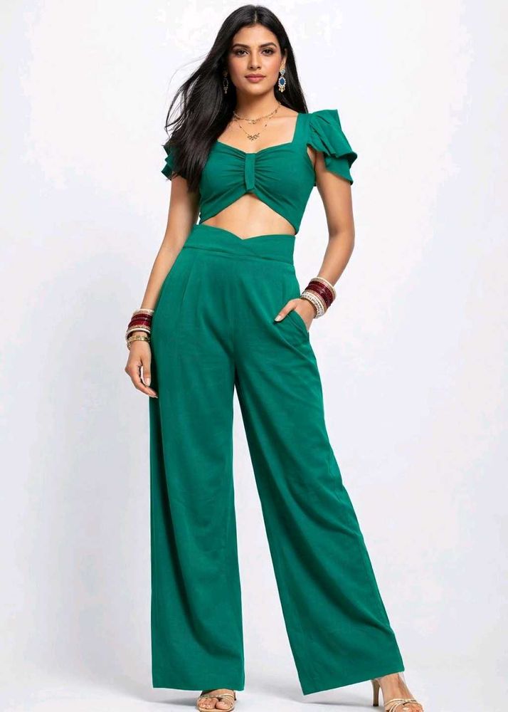 Elegant Green Crop Top &amp; Palazzo Set