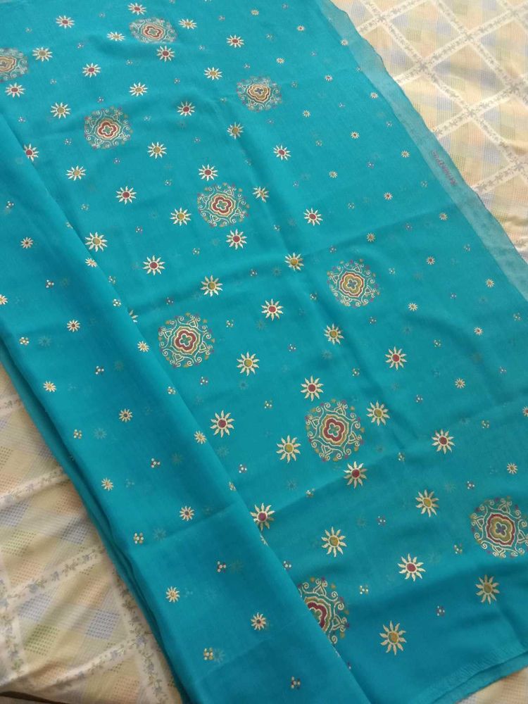 Beautiful Blue saree with Gold Print