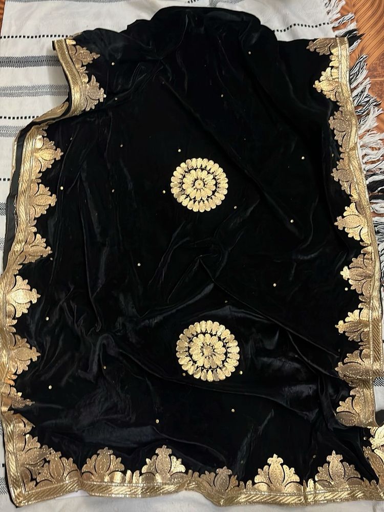 Elegant Black Velvet Dupatta with Gold Embroidery