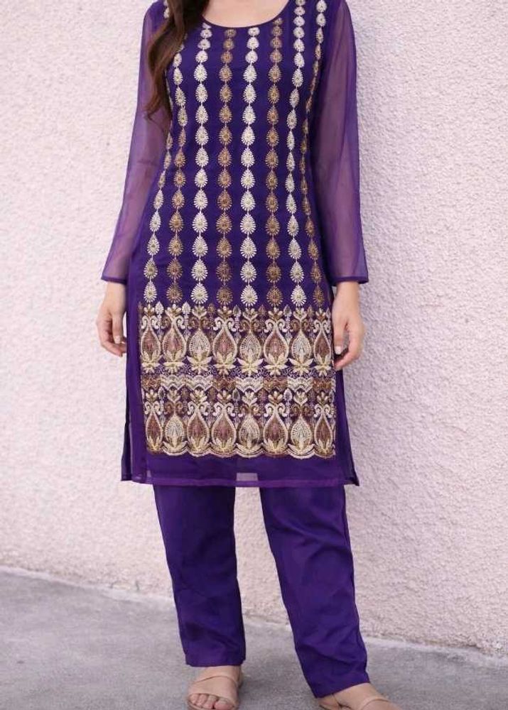 Purple Embellished Kurti Set(Bust-32)