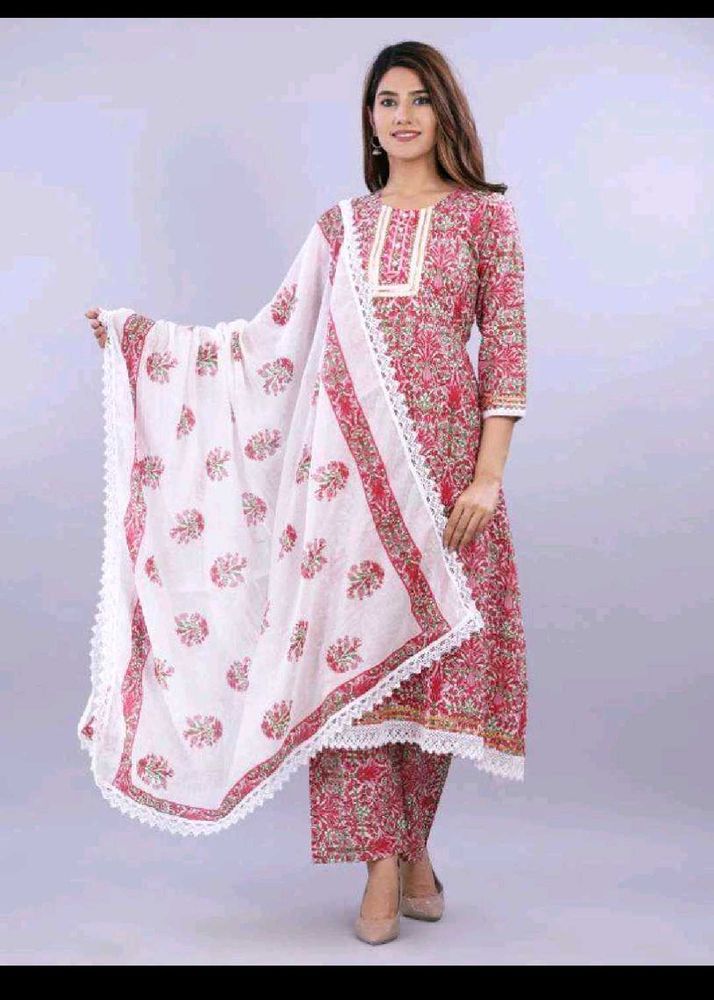 Beautiful Pink Printed Kurta Set with Dupatta