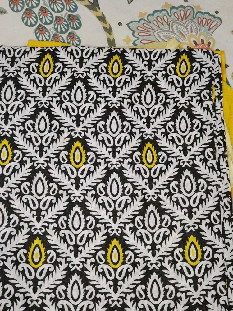 Black &amp; White Floral Print Dress Material