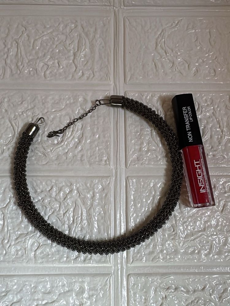 Elegant Dark Grey Beaded Necklace