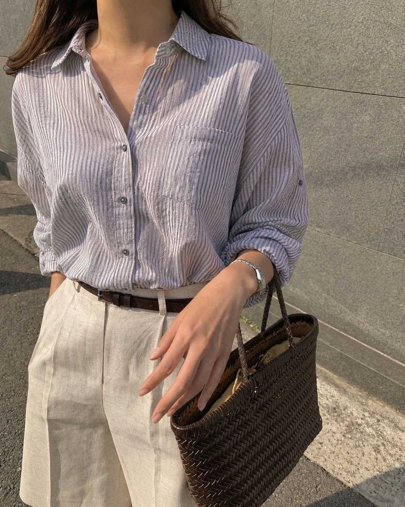 New with tag Korean Striped Casual Button-Up Shirt