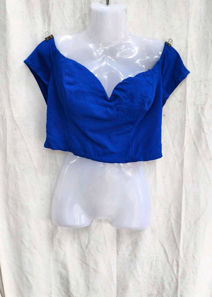 64209. Royal Blue Off-Shoulder Crop Top