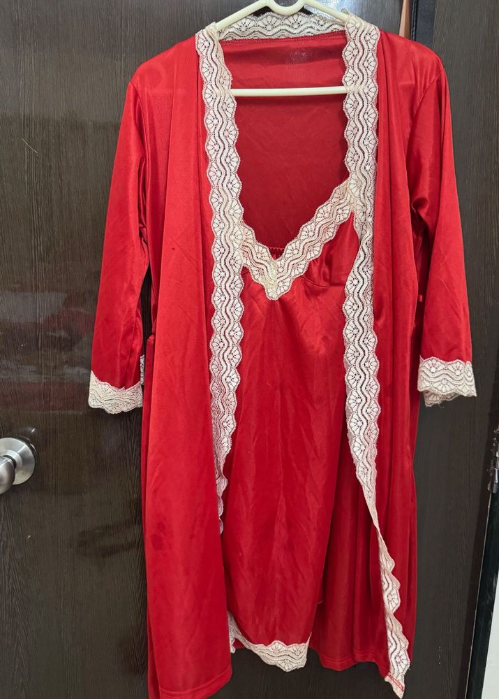 Red Nighty and Robe Set