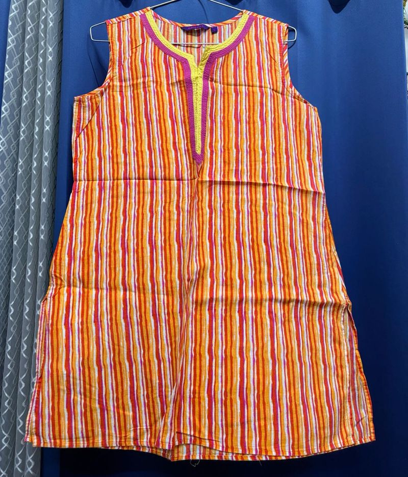 Vibrant Striped Sleeveless Kurta