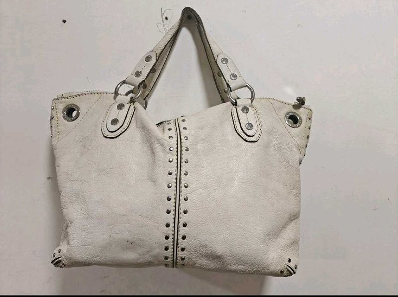 Michael Kors White Astor Leather Studded Bag
