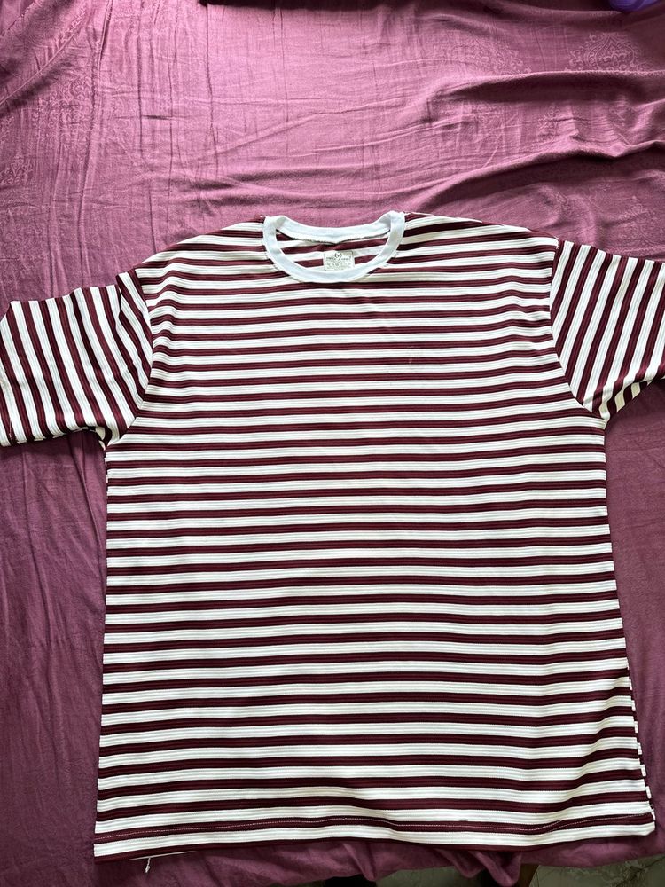 Maroon &amp; White Striped T-Shirt