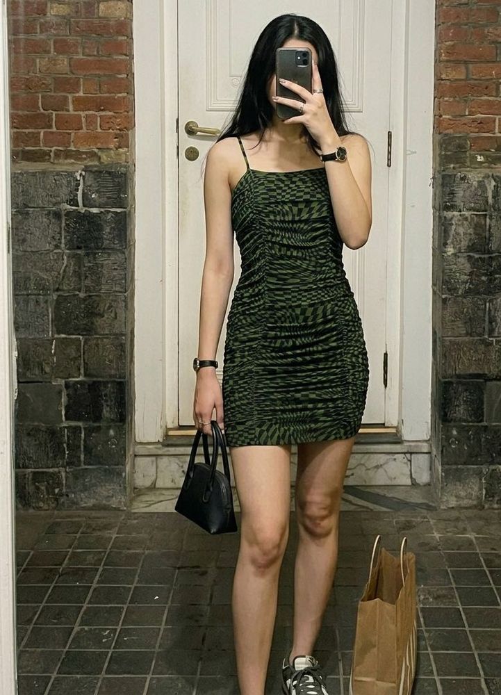 Geometric Printed RuchedBodycon Dress