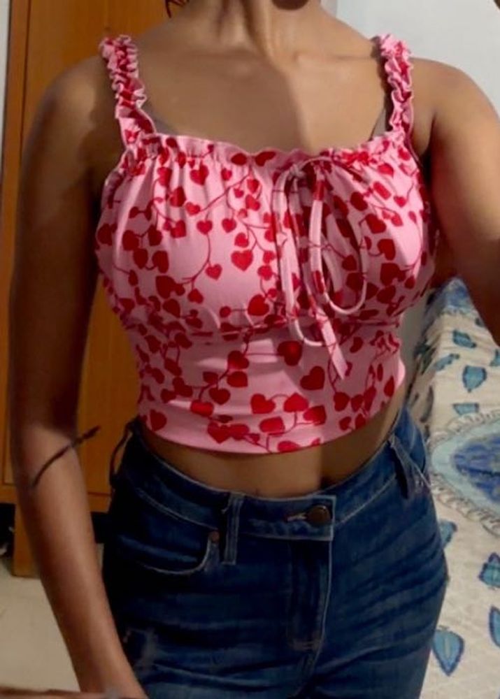 Cute Pink Heart Crop Top
