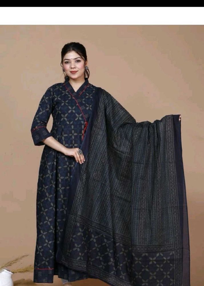 Stylish Blue Printed Kurta Set