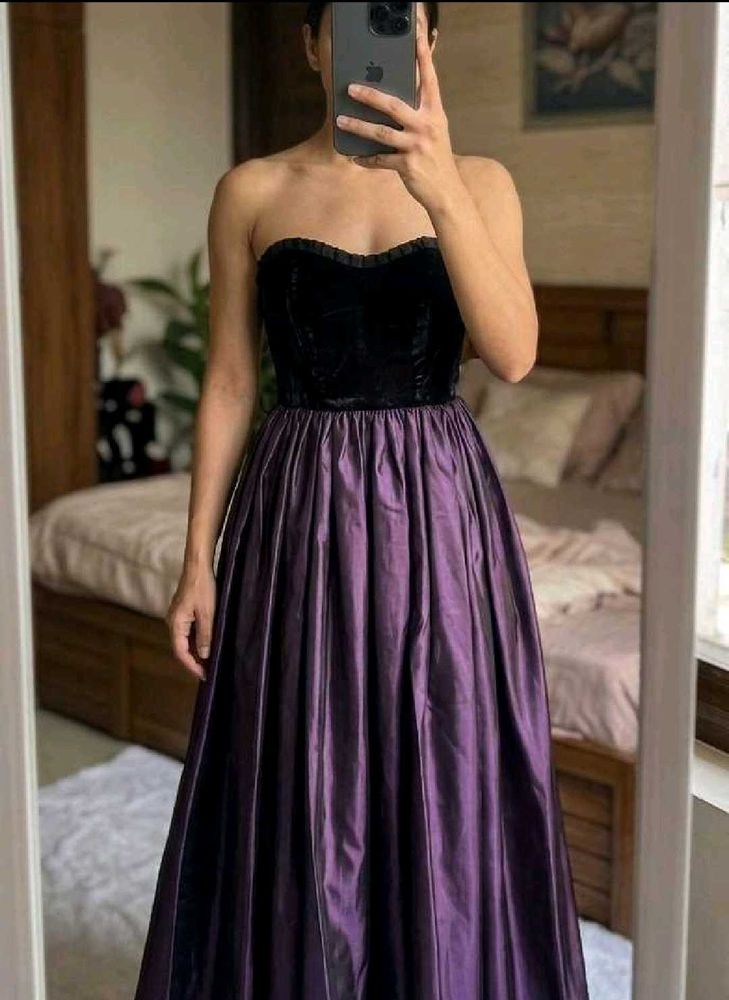Strapless Velvet &amp; Satin Prom Dress