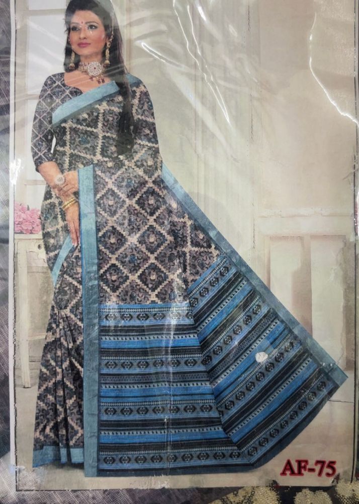 Beautiful Blue &amp; Grey Printed Saree