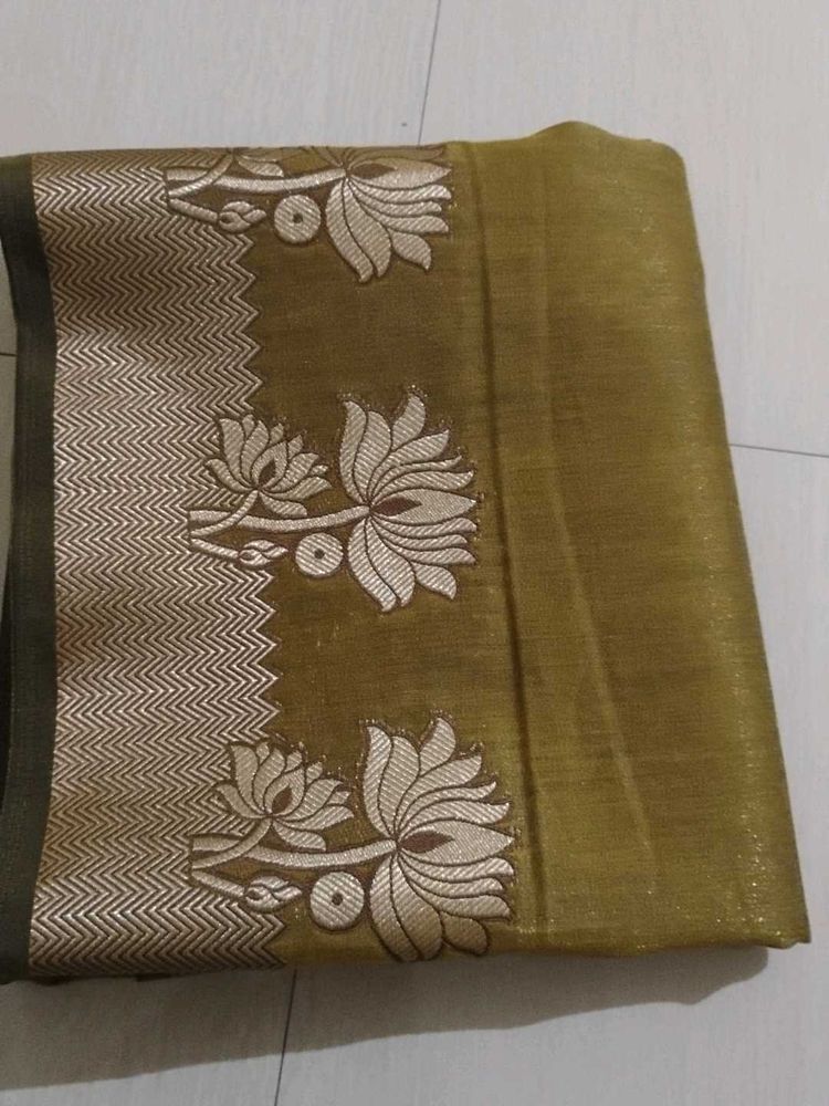 Beautiful Olive Green Saree with Floral Border....