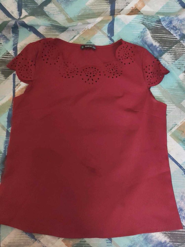 Shein Red Cut-Out Sleeve Top
