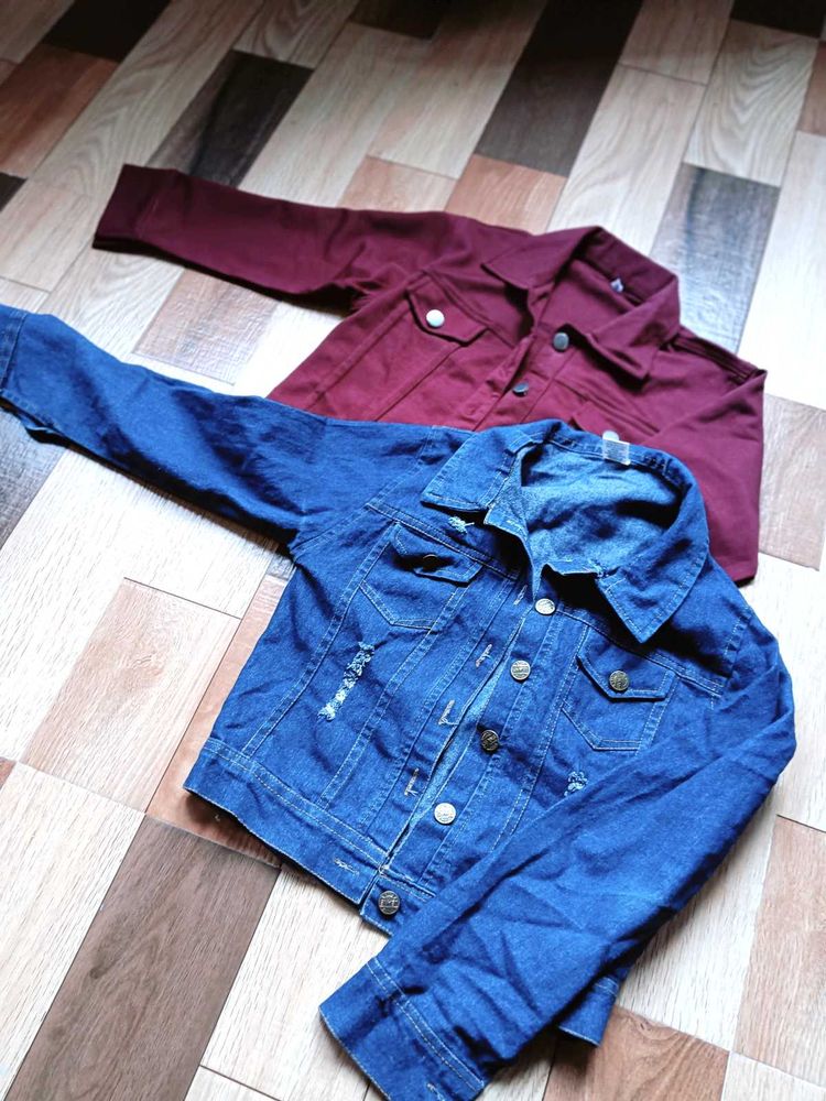Denim &amp; Maroon Jacket Set combo✨