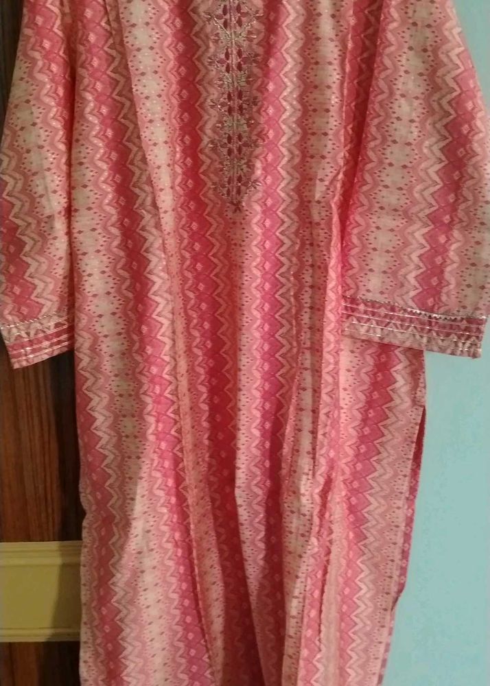 Pink Chevron Print Kurta