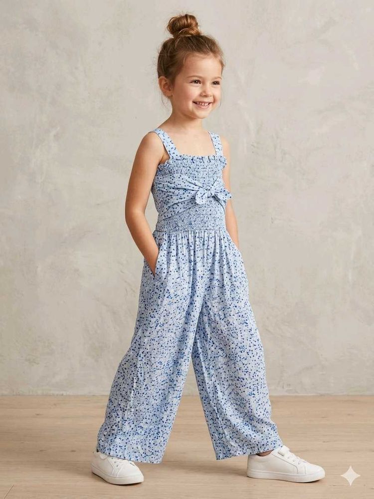Cute Blue Floral Jumpsuit for Girls
