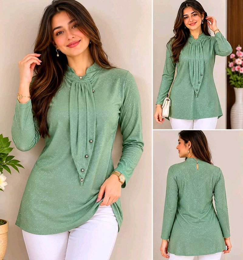 Elegant Green Sparkle Tunic Top