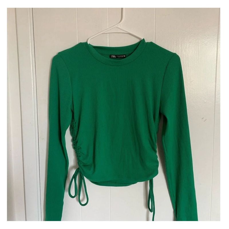 Zara Green Ruched Long Sleeve Top