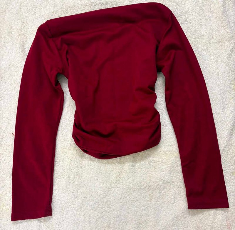 Maroon Ruched Long Sleeve Top