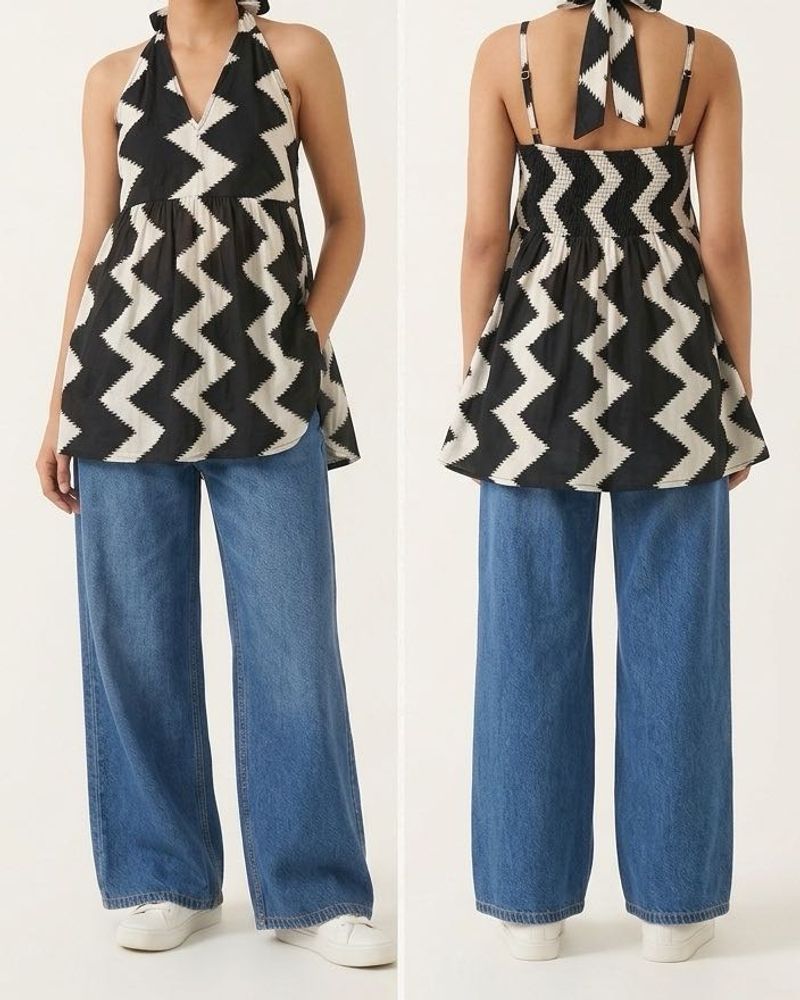 Black &amp; White Zigzag Halter Top