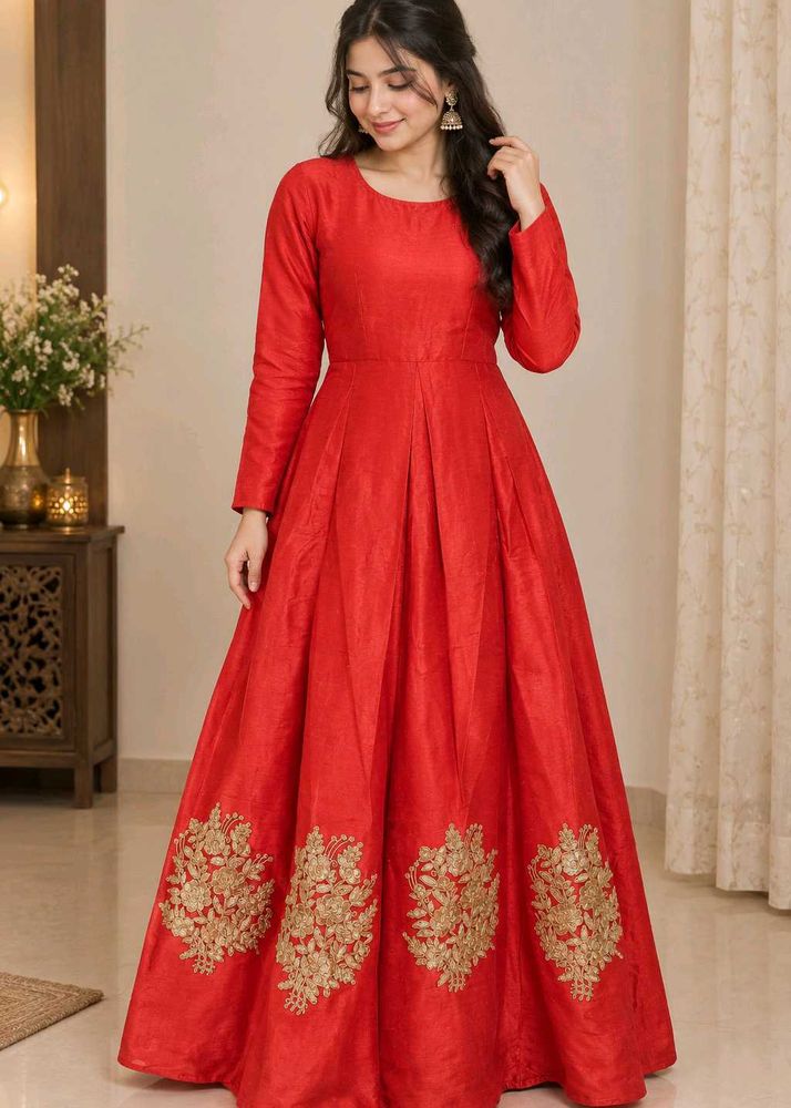 Stunning Red Embroidered Ethnic Gown