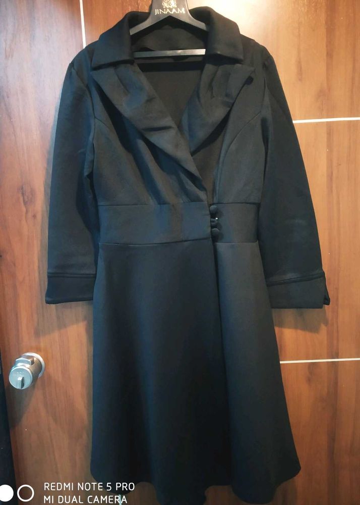 Classic Black Collared Coat Dress