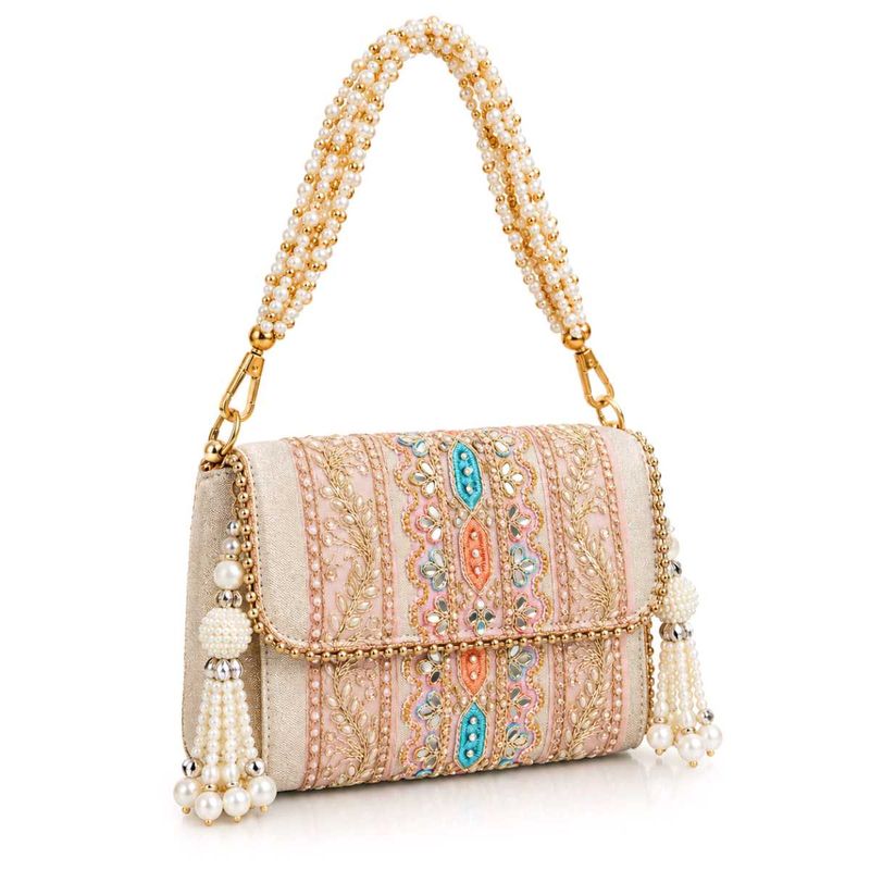 Embellished Clutch Bag with Pearl Handle
