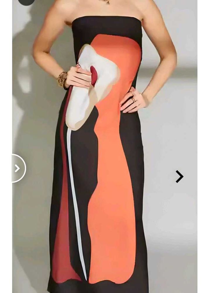 grab fast Abstract Print Strapless Maxi Dress