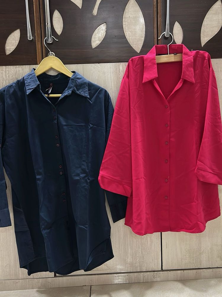 Women's Oversized Shirt Combo – Navy Blue &amp; Fuchsi