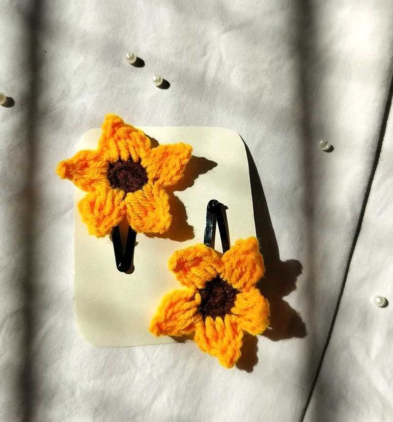 Sunflower Crochet Hair Clips