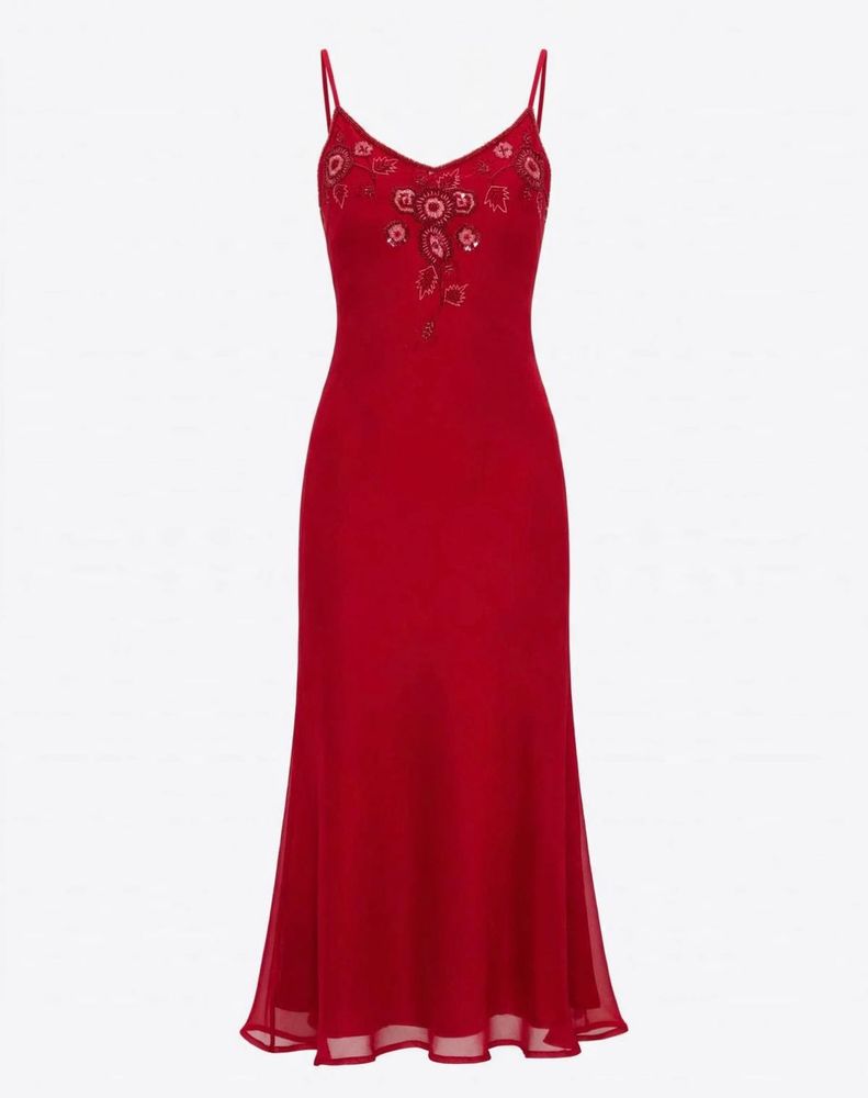 Elegant Red Embellished Maxi Dress