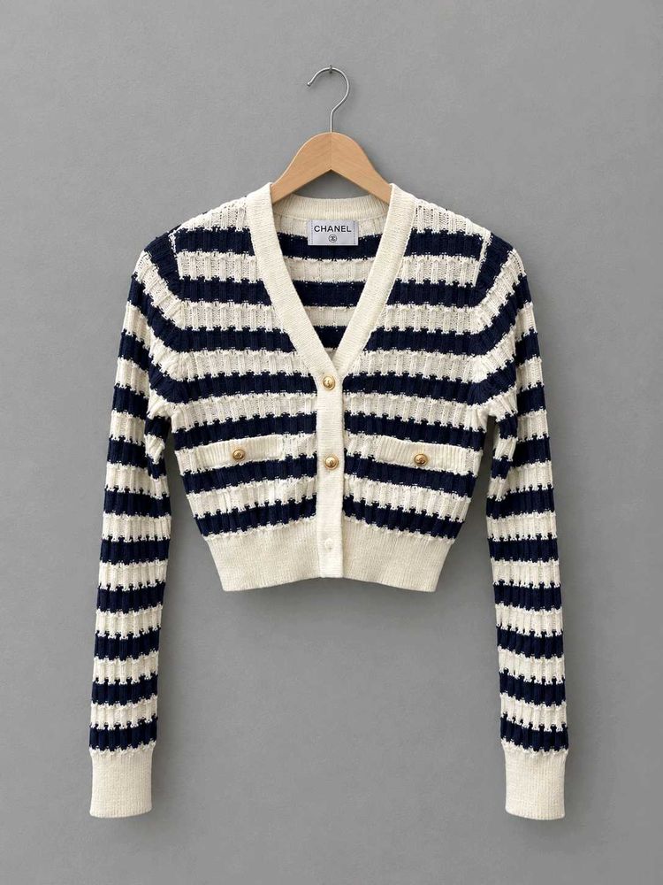 Chanel Chic Striped Cropped Cardigan
