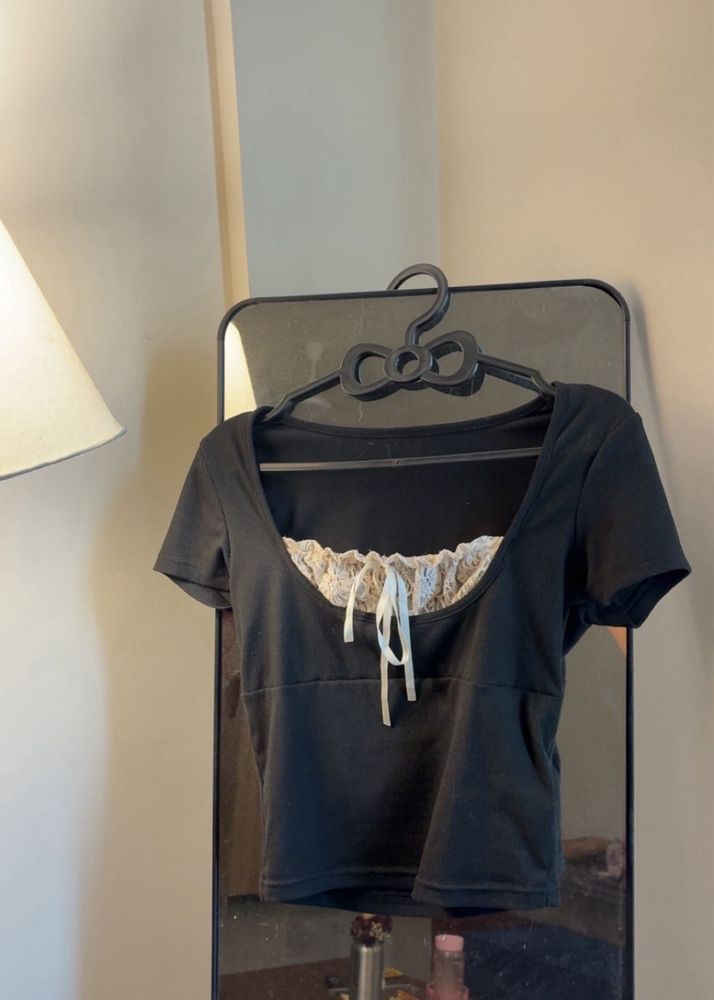 Cute Black Lace Trim Top