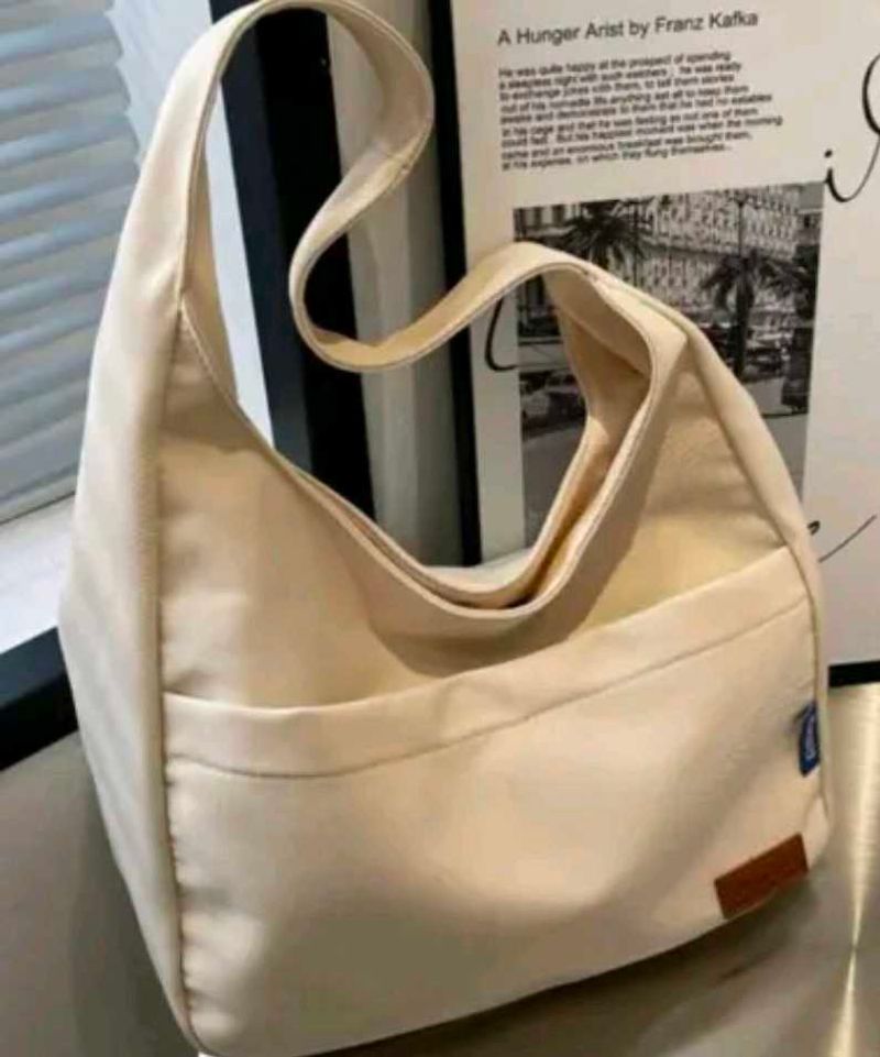Cream Canvas Hobo Shoulder Bag