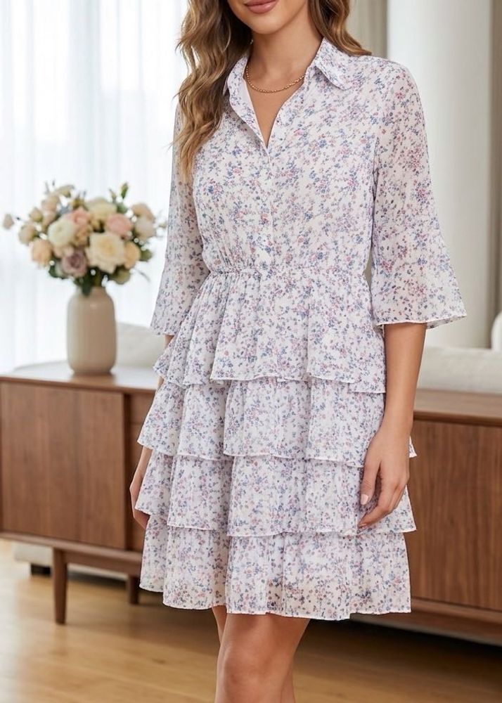 White Floral Tiered Mini Dress