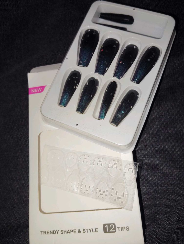 Green Sparkling Ombre Coffin Press-On Nails