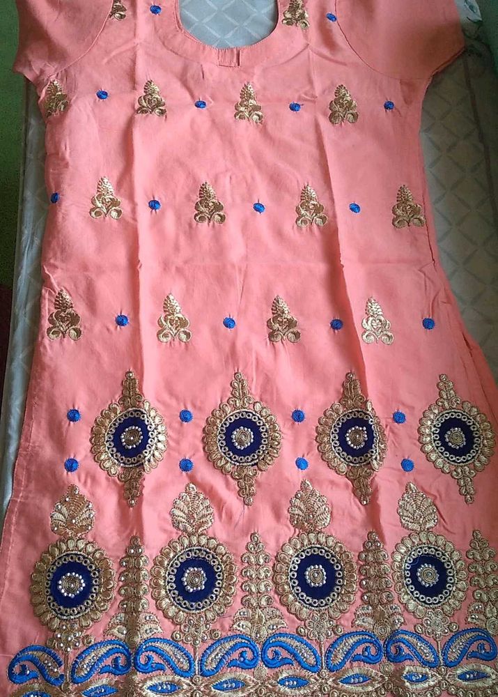 Peach Embroidered Kurta