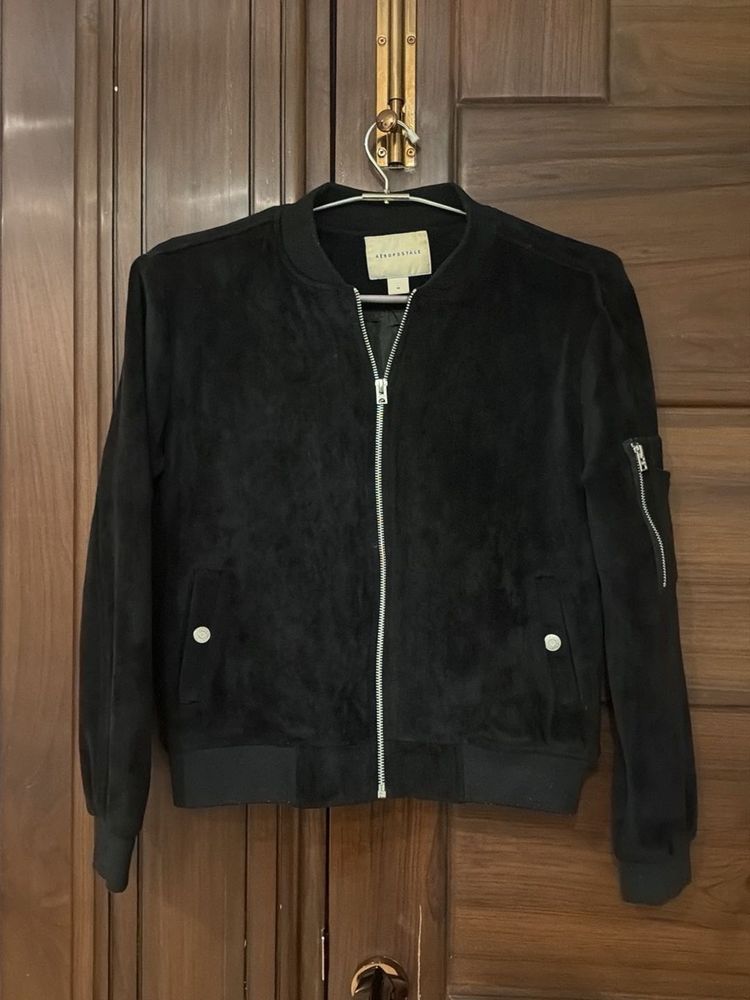 Black Suede Bomber Jacket