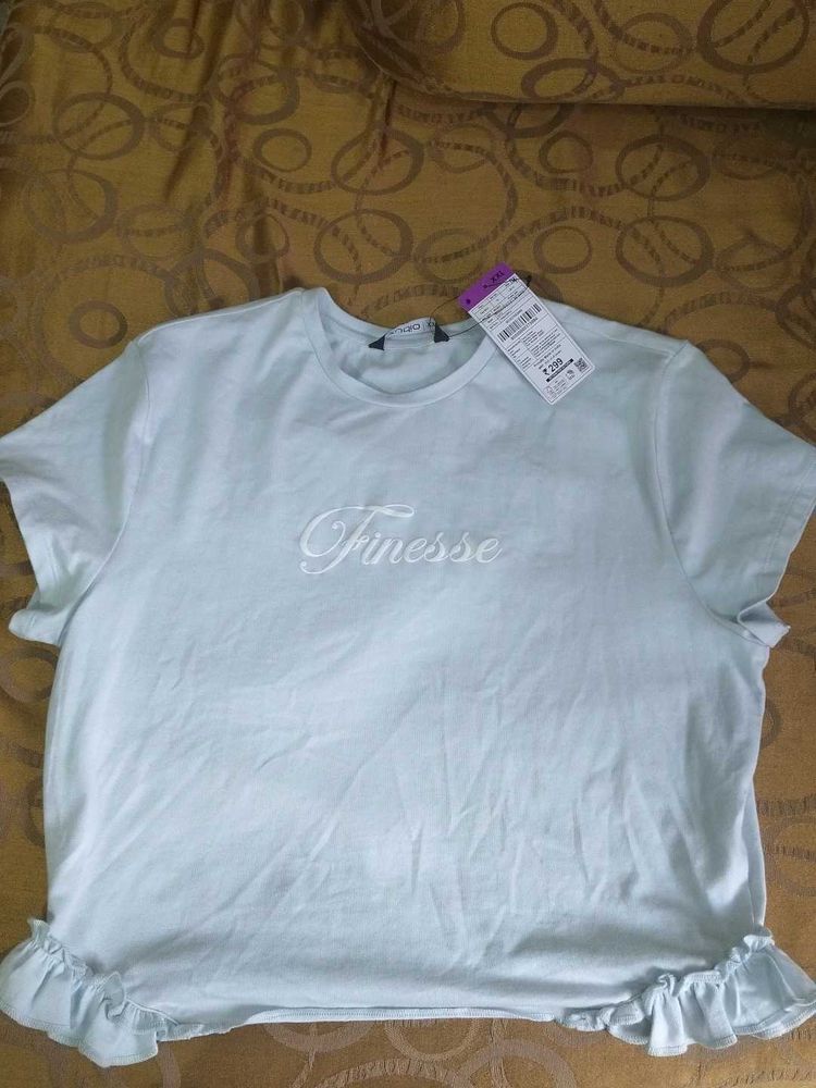 Light Blue "Finesse" Ruffled Hem T-Shirt