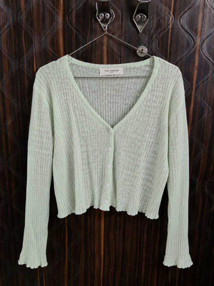 Light Green Ribbed Cardigan