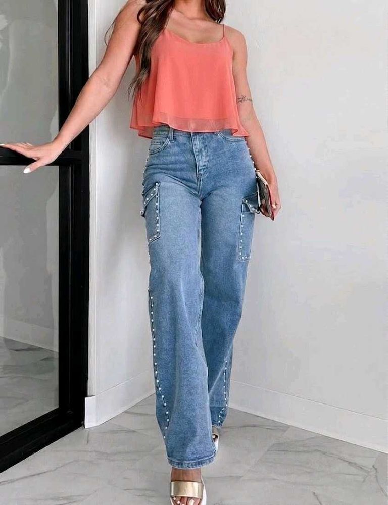 Chic Neon Orange Flowy Crop Top