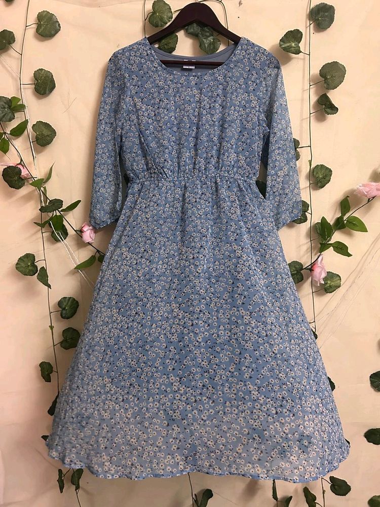 Blue Floral Print Maxi Dress